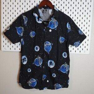 E T Cakeworthy The ExtraTerrestrial Space Print Short Sleeve Button Up Shirt M